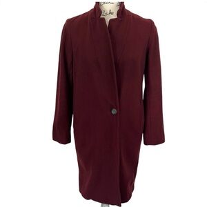 Aritzia Babaton Italian Virgin Wool One Button Burgundy Pea Coat, XS